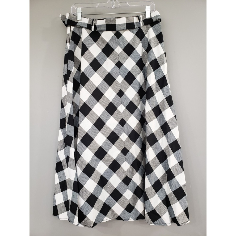 NEVER WORN SIZE 12 Kate Spade Linen Blend Gingham Skirt Checkered Black White - Picture 5 of 5